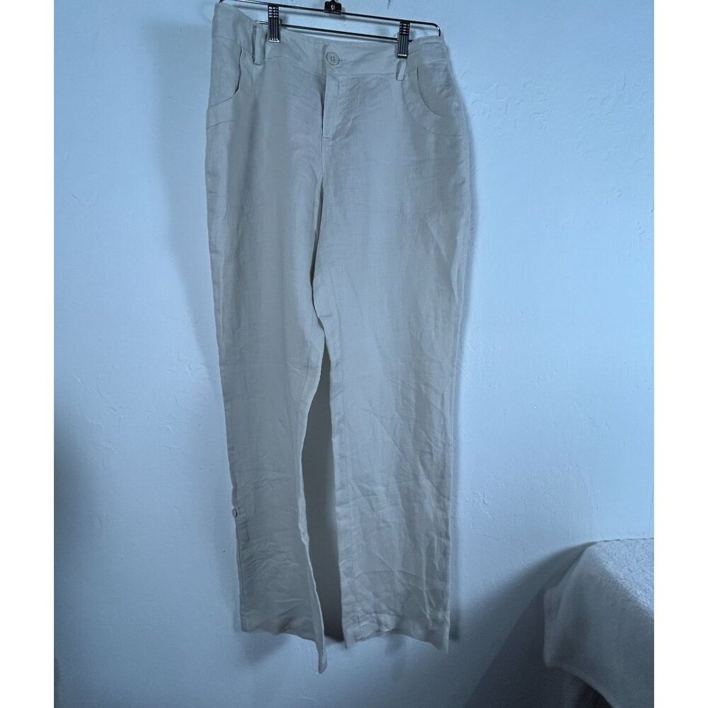 Cynthia Rowley Womens Straight Leg Linen Pants Size 10 Beige Casual Trousers